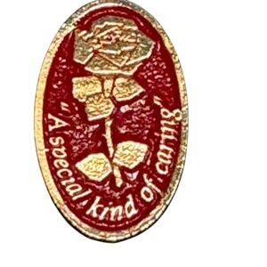 Vintage Red & Gold Rose Pin with “A Special Kind of Caring” Grannycore Jewelry